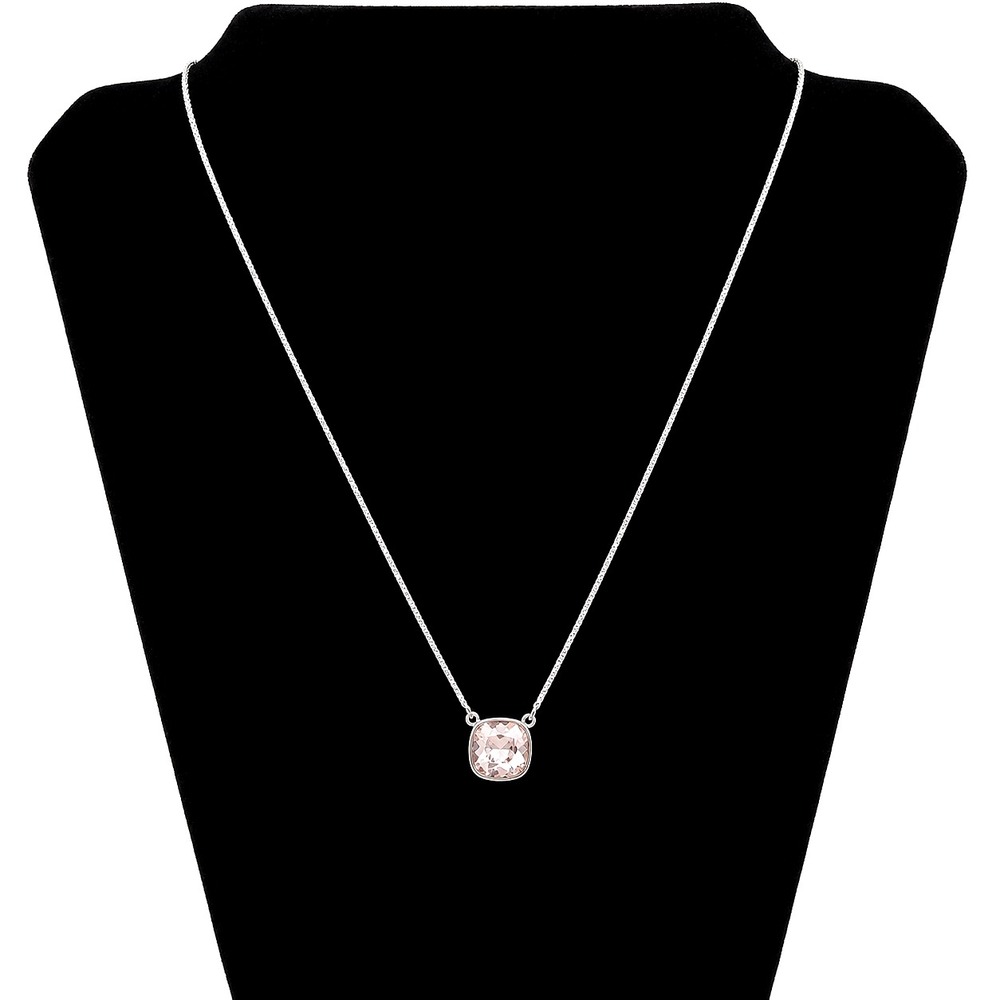 Silver Tone Cushion Cut Champagne Crystal Solitaire Pendant Necklace 19-21in